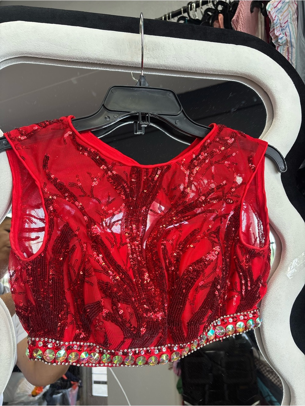 The Cool Collection Red Sequin Embellished Crop Top - Women Tops